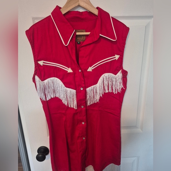 NWOT Riley Fringe dress in red and white Fables by Barrie western rockabilly - Picture 7 of 11